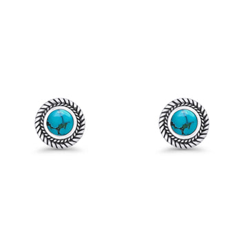 Round Turquoise Twisted Rope Stud Earring 925 Sterling Silver Wholesale